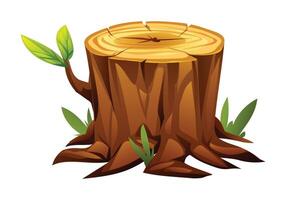Tree stump with sprout and grass. Cartoon illustration vector