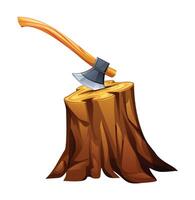 Tree stump with an axe. Cartoon illustration vector
