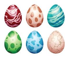 Set of dinosaur eggs with different colors and patterns. Cartoon illustration vector
