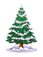 Christmas tree with snow covered branches cartoon illustration vector