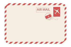 Air mail envelope with spriped border, stamp and mark. Retro Vintage postage card. Blank template with stamp. Airmail frame vector