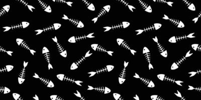 Seamless pattern of fish bones fabric skeleton. Fish bone motif silhouette illustration on a black background vector