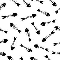 Seamless pattern of fish bones skeleton. Fish bone motif silhouette illustration on a white background vector