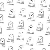 cute ghost doodle seamless pattern background with different face expressions, smile, sad, disappointed, happy, laughing, surprised. For halloween, horror, gift wrap vector