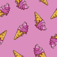 seamless pattern purple ice cream in cones on a purple or pink background vector