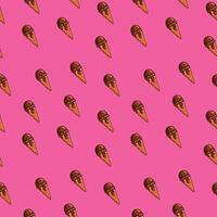 Melted chocolate ice cream cones on pink background vector