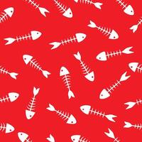 Seamless pattern of fish bones skeleton. Fish bone motif silhouette illustration on a red background vector