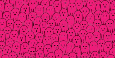 a pink ghots seamless pattern background with many faces vector