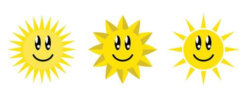 three smiling suns with faces on white background vector