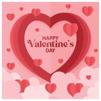 White clouds cut from paper with a heart frame. Heart shaped paper cut decoration. Valentine's Day concept. Flat illustration. vector
