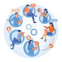 Business team communication and project management. Interaction between employees at work. Team communication concept. Flat illustration. vector
