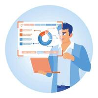 High Risk in business decision-making and risk analysis. Businessman working using a laptop. Business analysis instruments concept. Flat illustration. vector
