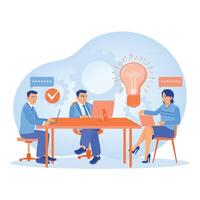 A team of coworkers is discussing and thinking about new ideas. Business teamwork in the company. Team communication concept. Flat illustration. vector