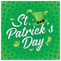 Happy St. Patrick's Day text Patrick with a hat and clover. Holidays in Ireland. St. Patrick's Day concept. Flat illustration. vector