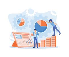 Managers and assistants analyze business data. Study data, graphs, and financial report charts. Data Analysis concept. vector