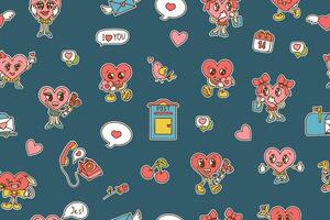 Groovy lovely background. Love concept. Happy Valentines day greeting card. Funky pattern and texture in trendy retro 60s 70s cartoon style. seamless pattern in pink red colors. illustration vector