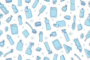 Modern Seamless pattern of cleaning equipment. Cleaning line icons. vector