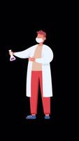 The Doctor Working In The Laboratory Is Mixing It With The Tube In His Hand On Vertical On Alpha Channel 2D Cartoon Animation video