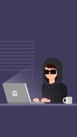 Hacker With Laptop Computer Stealing Passwords And Breaking In Confidential Data On Vertical 2D Cartoon Animation video