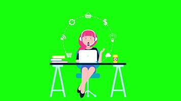 Office Operator With Headset Talking With Clients On Greenscreen Background 2D Cartoon Animation video