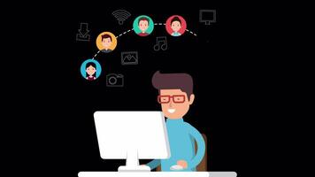 Man Having A Conference Call With His Business Team Online On Alpha Channel 2D Cartoon Animation video