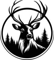 Majestic Deer Silhouette in a Forest Circle. vector