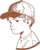 Vintage front view cute boy t-shirt and baseball cap on the stone colored space hand drawn vector