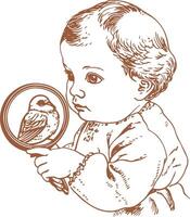 Vintage Baby zoologist with a cute bird vector