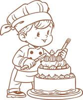 A cartoon boy with a knife and fork cutting a cake vector