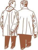 Two men in coats standing side by side vector