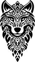 Intricate Tribal Wolf Head Design, Ancient Symbol of Strength vector