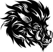 Wild Boar Head Silhouette With Ferocious Gaze. vector