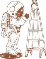 An astronaut standing next to a ladder vector