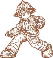 Vintage The boy plays the role of a firefighter vector