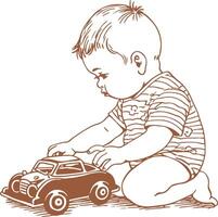 Asian Baby Boy Playing with Car vector