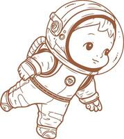 An astronaut in a space suit is drawn in a cartoon style vector
