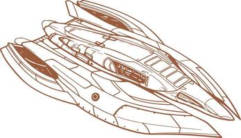 Vintage futuristic spaceship hand drawn vector