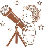 A boy looking through a telescope vector