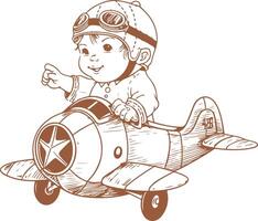 A boy in a plane with a pilot hat vector