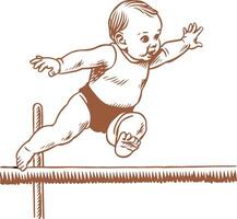 A baby jumping over a bar in a drawing vector