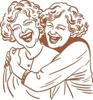 Vintage Two Vintage Women Laughing While Hugging vector