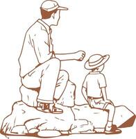 A man and boy sitting on a rock vector