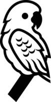 Black and White Parrot Illustration on Branch. vector