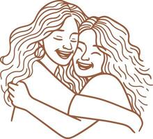 Two Women Laughing While Hugging vector