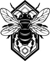 Bee Silhouette In A Hexagon, Black And White Design. vector