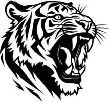 Roaring Tiger Head, Powerful Black and White Portrait. vector