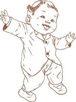 A baby in a suit and tie is standing with his arms out vector