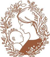 Mother and child in a floral wreath vector