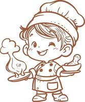 Cartoon chef holding a pan and a spoon vector