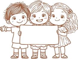 Textured Children Holding a Blank Sign vector